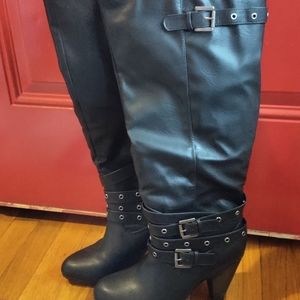 Black thigh high faux leather women's size 10 boots
